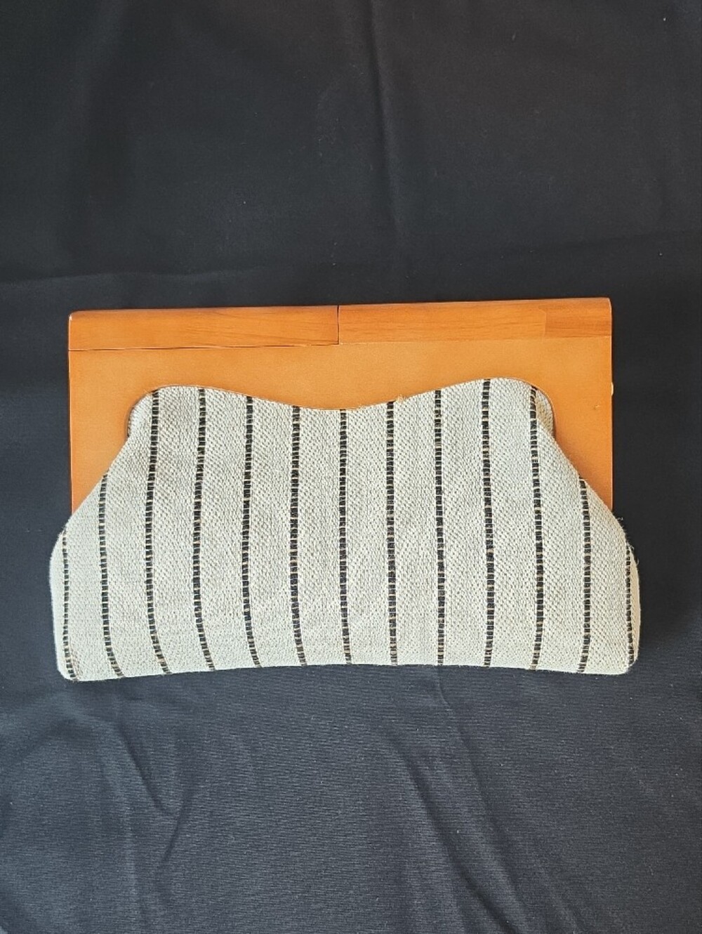 Striped Knit Clutch in Cream and Black with Tan Accent - Picture 2 of 10